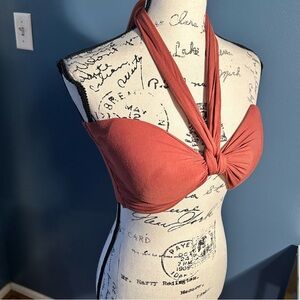 Muy Muy Terracotta Halter  crop bikini Top